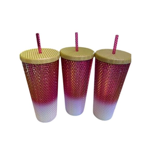 Starbucks Holiday Tumbler Set of 3 Gold/Ruby/White Studded 24 Oz Cold Cup NEW - Picture 8 of 9